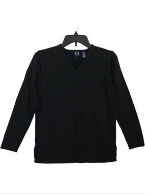 Y2K Black Gap Sweater Top M Silver Sparkle Wool Rayon Long Sleeve Whimsigoth 90s